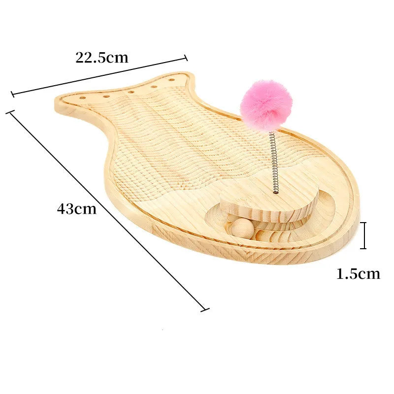Jouets pour Chats Griffoir en Bois - Tapis de Jeu Interactif avec Plume et Balle