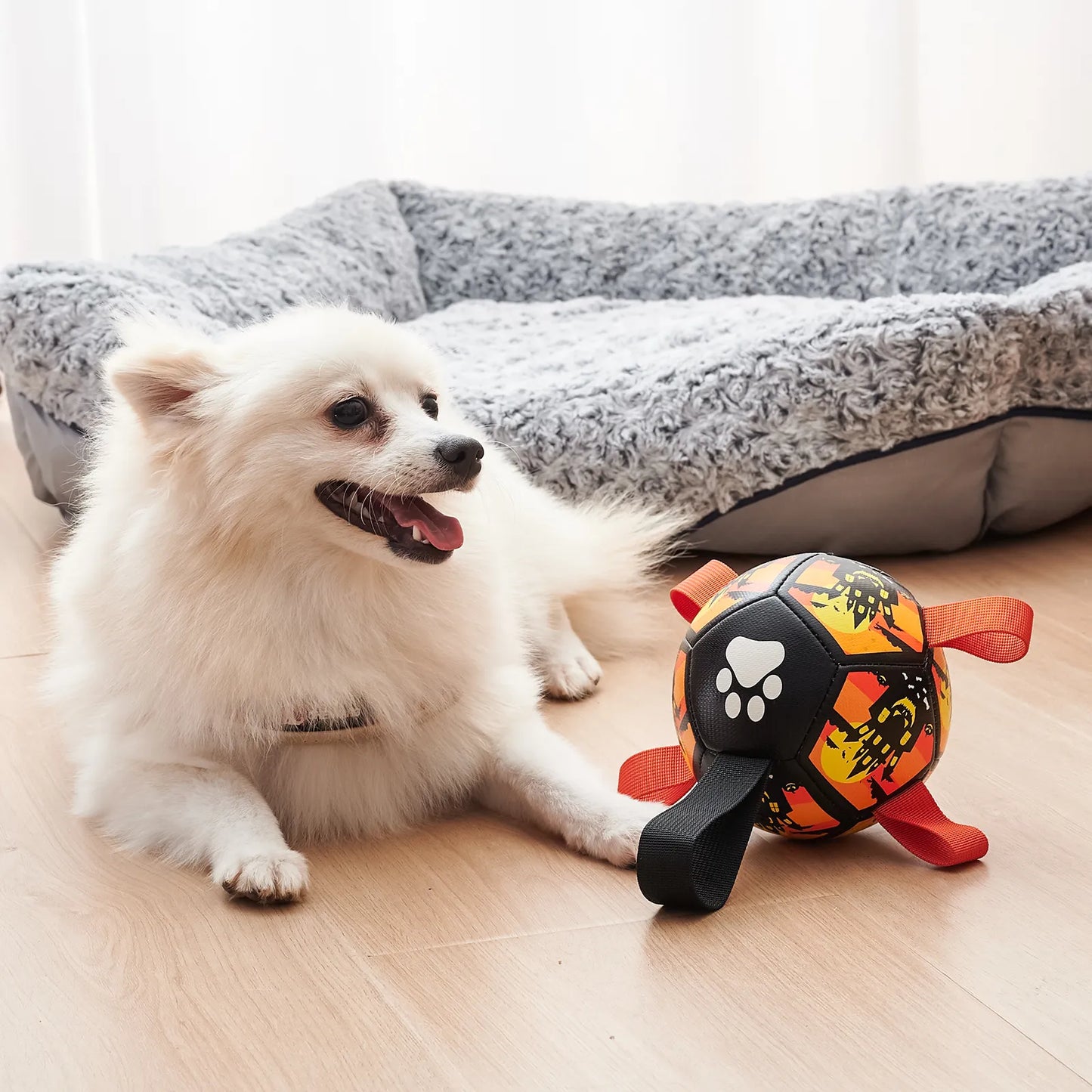 Jouet Interactif pour Chien en Forme de Boule - avec Corde en Nylon et Poignées