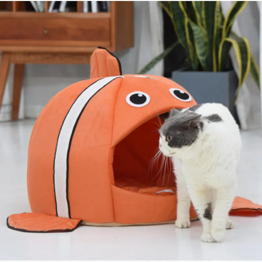 Notre Nid Douillet pour Chats au Design de Poisson - Lit Moelleux pour Chats pour des Pauses Confortables