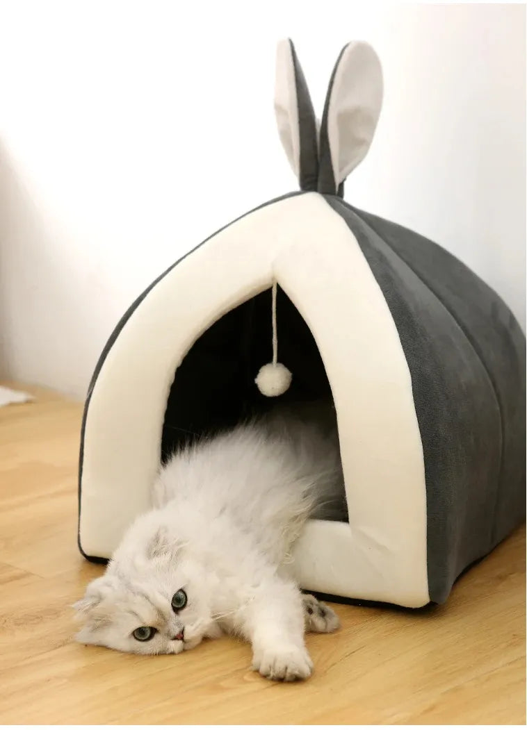 Confortable et Douillet - Lit pour Chat en Forme de Grotte avec Balle de Jeu