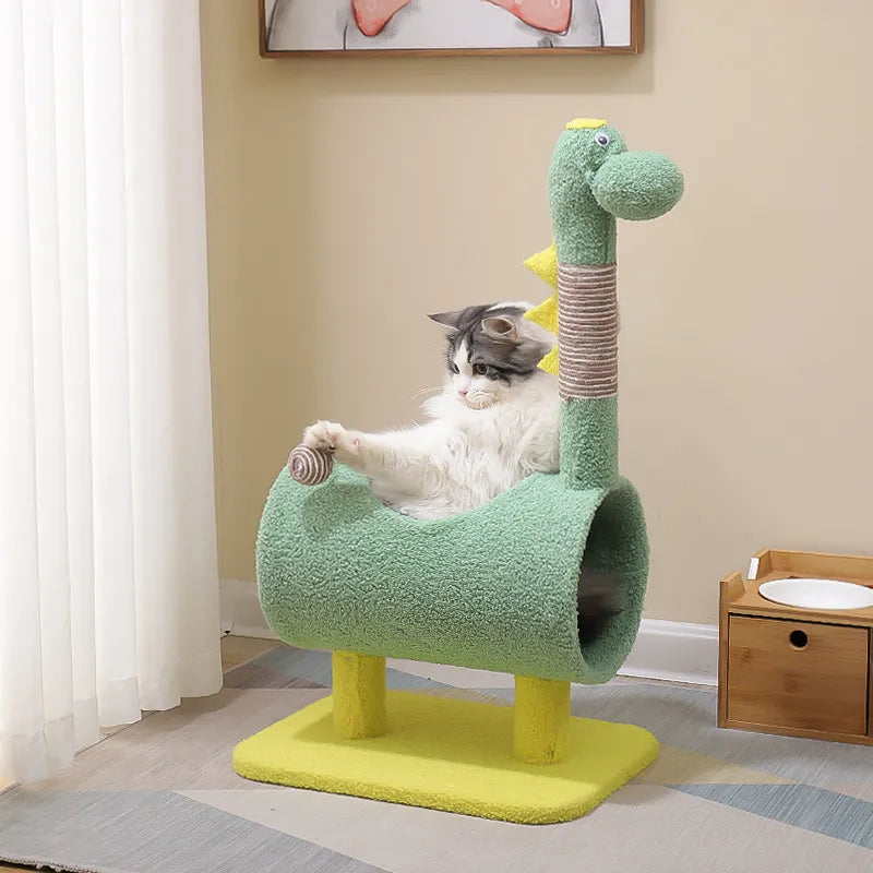Arbre à Chat en Forme de Dinosaure avec Griffoir et Grotte
