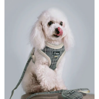 Harnais Confortable À Carreaux Avec Laisse - Avec Sac Pour Chien Pratique Pour Les Promenades