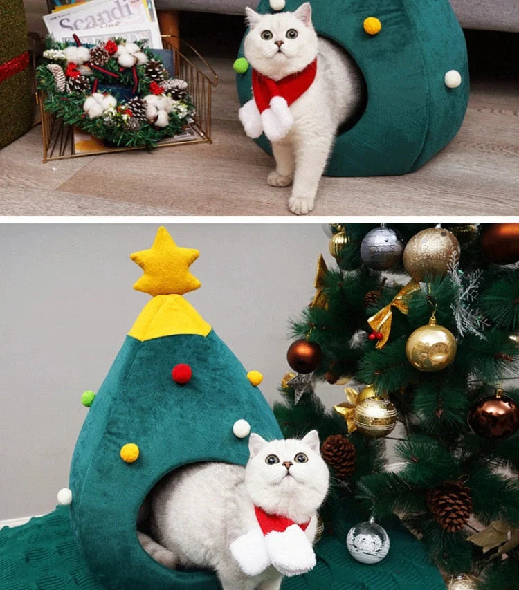 Lit Pour Chat En Forme De Sapin De Noël