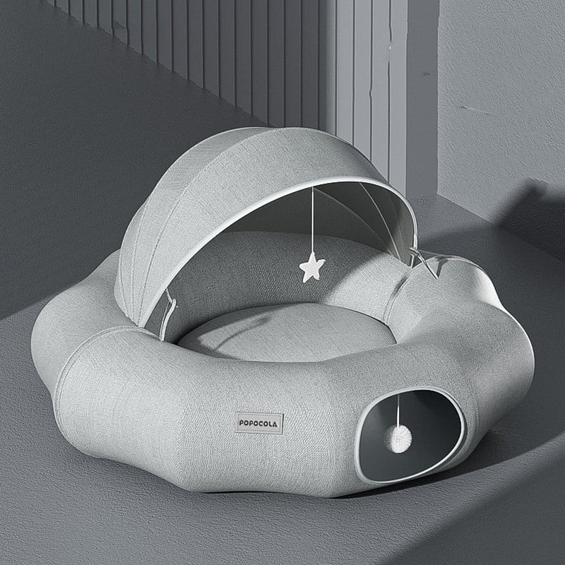 Lit Douillet pour Chats et Petits Chiens avec Toit Amovible et Jouets