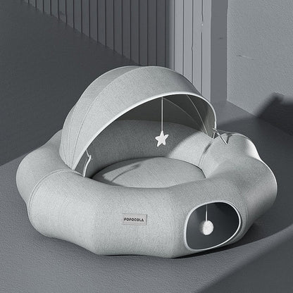 Lit Douillet pour Chats et Petits Chiens avec Toit Amovible et Jouets