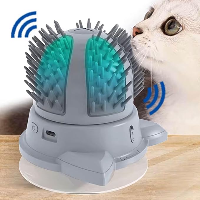 Brosse Électrique Automassante pour Chats avec Compartiment Catnip et Double Alimentation Électrique