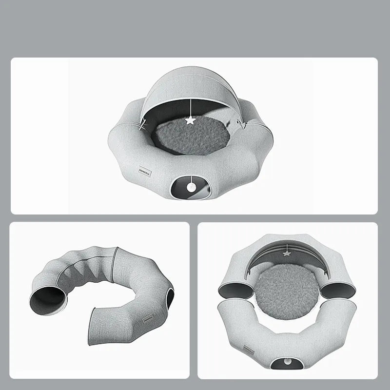 Lit Douillet pour Chats et Petits Chiens avec Toit Amovible et Jouets
