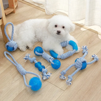 Jouet pour Chien avec Boule en Caoutchouc et Corde - Jouet à Mâcher à Tirer et à Jouer