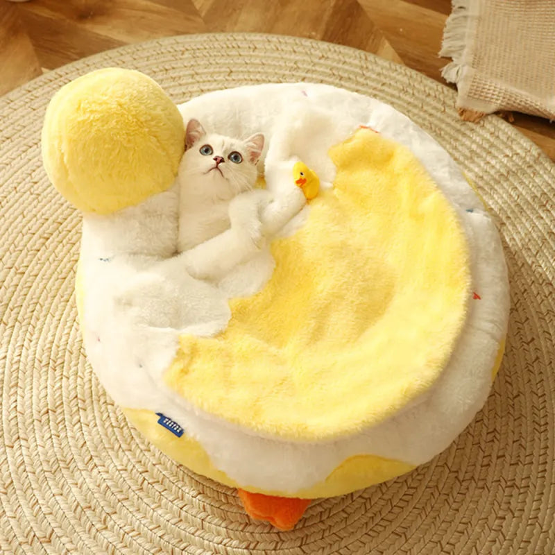 Lit Douillet en Forme de Canard pour Chats - Lit Moelleux pour Animaux de Compagnie pour la Détente et le Confort