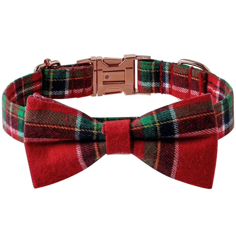 Collier De Chien À Carreaux Avec Noeud Pour Noël Et Les Occasions Festives