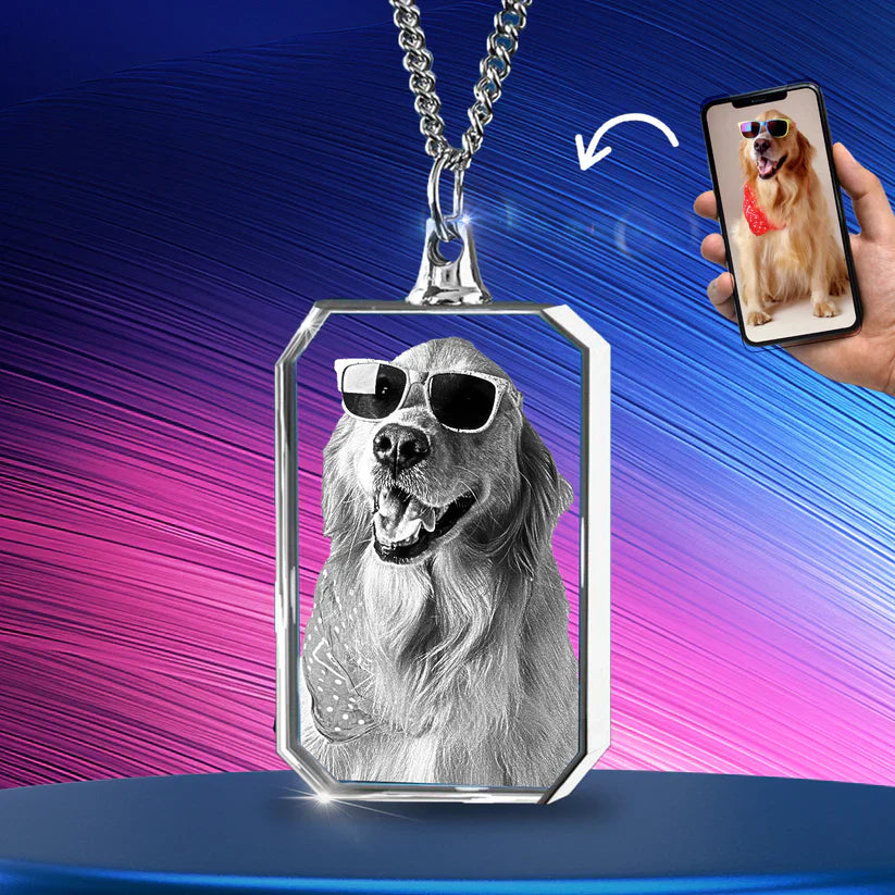 Collier Photo Personnalisé 2D/3D En Cristal En Forme De Carré