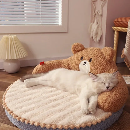 Lit Douillet En Forme D' Ours Pour Chats Et Petits Chiens Avec Dossier