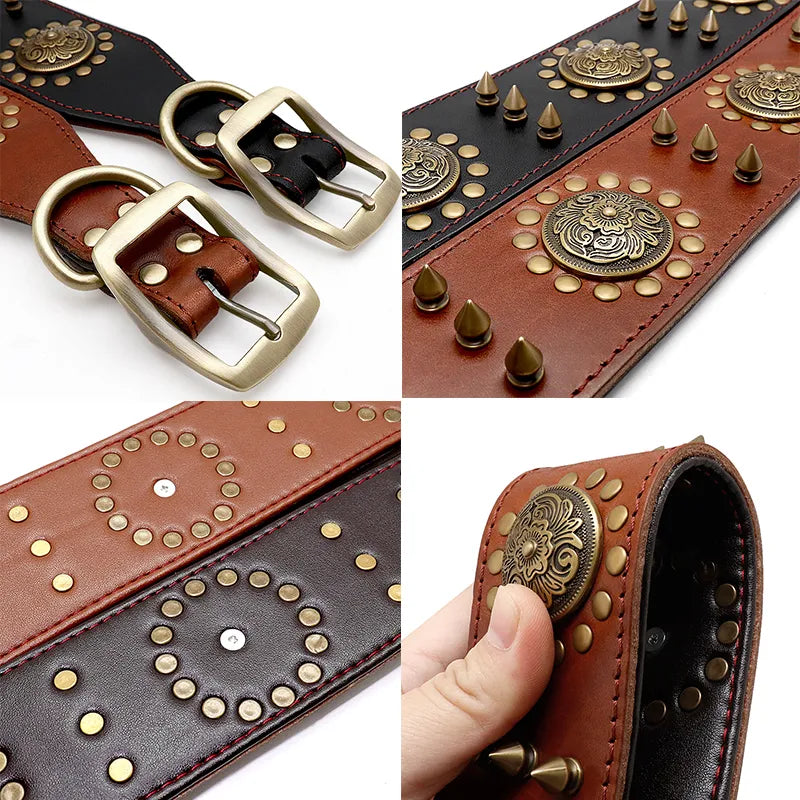 Collier De Chien En Cuir Avec Rivets Et Ornements En Métal Pour Les Grands Chiens