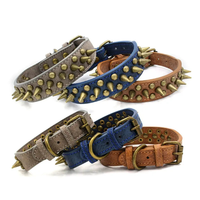 Collier De Chien En Cuir Avec Rivets Et Piques En 3 Couleurs