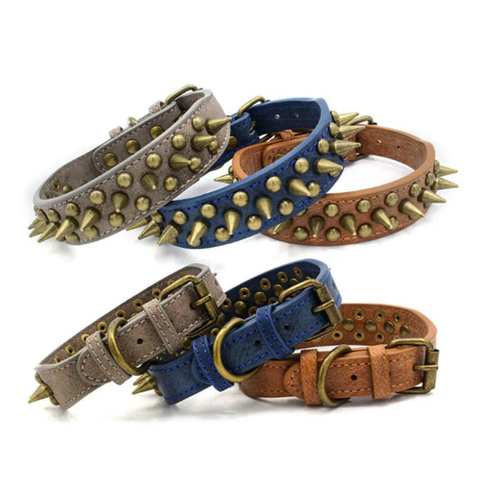Collier De Chien En Cuir Avec Rivets Et Piques En 3 Couleurs