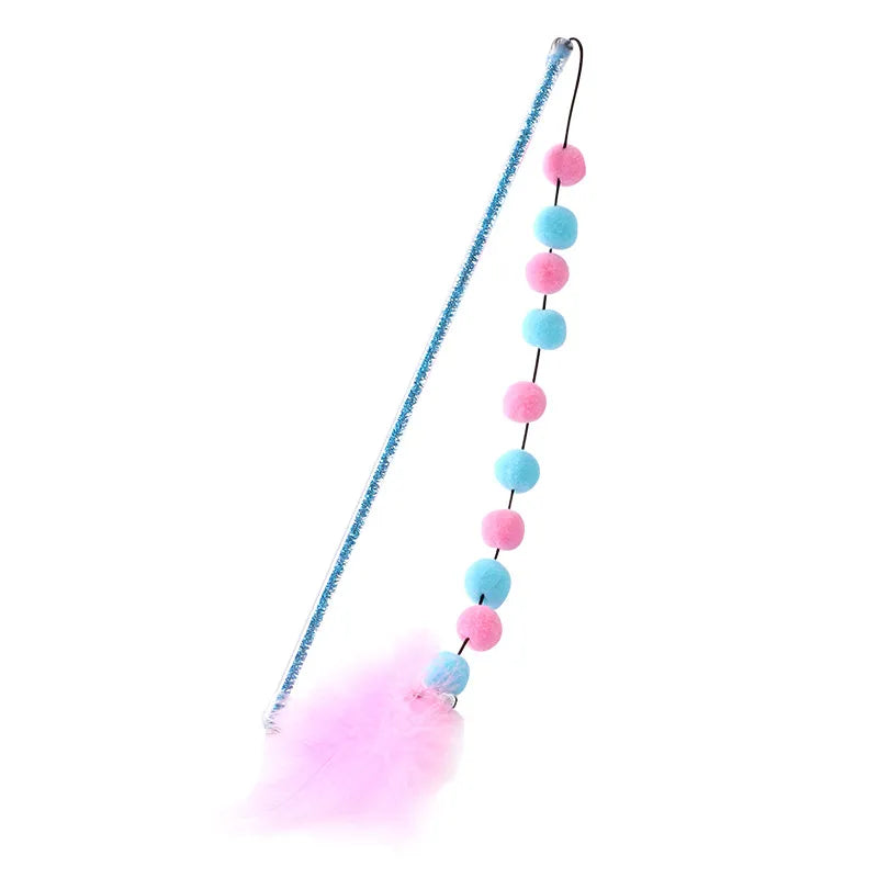 Jouet Interactif pour Chats avec Pompons et Plumes - Canne à Pêche Ludique pour Chats