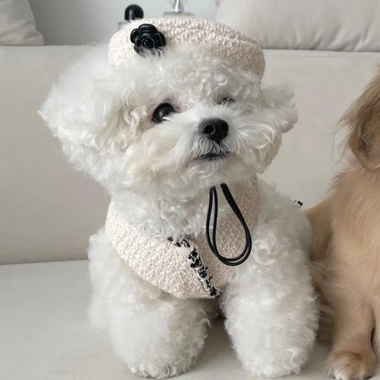 Collier De Chien Élégant Avec Un Petit Chapeau Chic Et Une Application De Fleurs - Design À La Mode Pour Ton Compagnon À Quatre Pattes