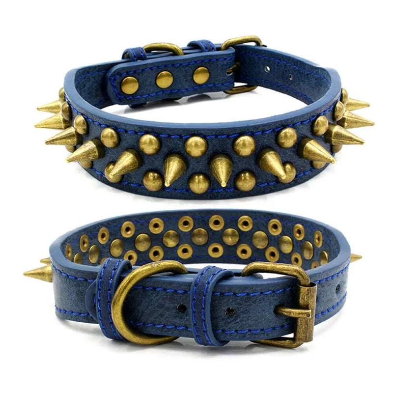 Collier De Chien En Cuir Avec Rivets Et Piques En 3 Couleurs