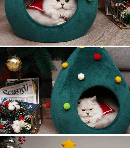 Lit Pour Chat En Forme De Sapin De Noël