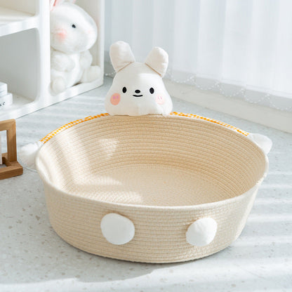 Joli Lit Pour Chat En Corde De Coton Tissée À La Main, Conçu En Forme D'animal