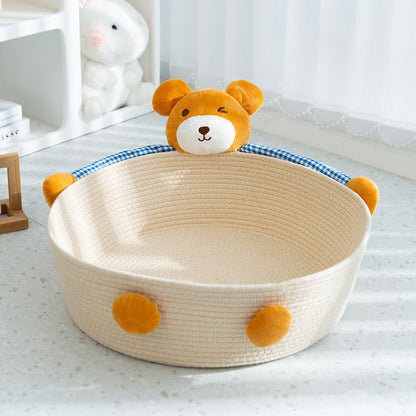 Joli Lit Pour Chat En Corde De Coton Tissée À La Main, Conçu En Forme D'animal