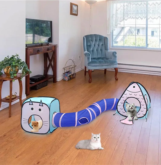 Jouets pour Chats Tunnel avec Maison pour Chats - Caverne de Jeu Interactive pour Animaux Domestiques