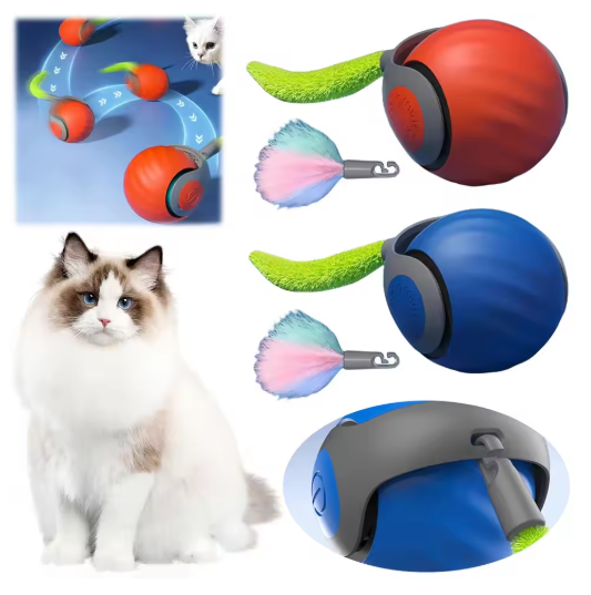 Balle De Jeu Roulante Pour Chats Avec Queue En Plumes