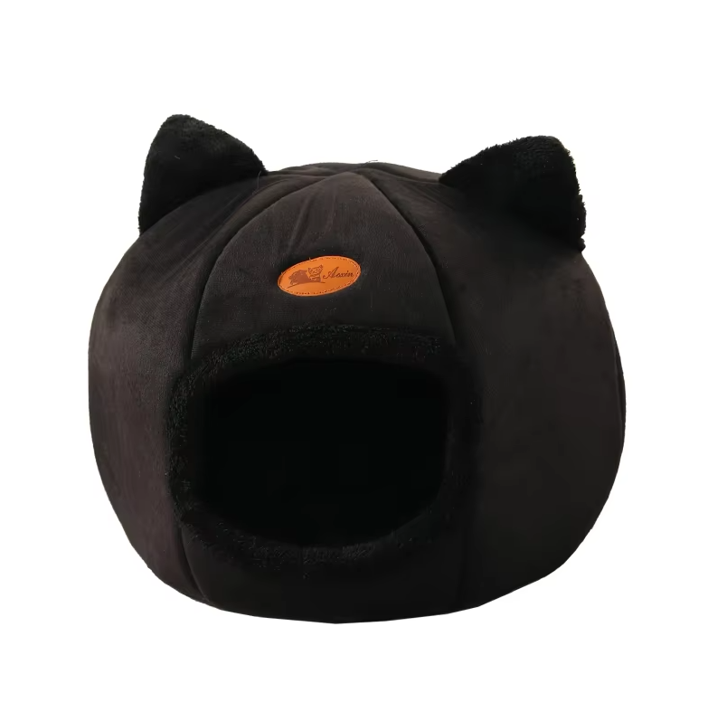 Lit Douillet en Forme de Chat pour Animaux de Compagnie - Douce Maison pour Chats Chauffante avec Coussin Amovible