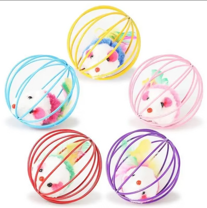 Jouet pour Chats Souris en Cage avec Queue en Plumes