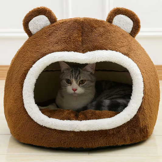 La Grotte de L' Ourson - Lit pour Chat Moelleux avec Fond Antidérapant Rembourrage Épais