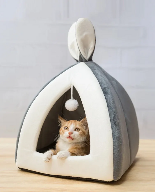 Confortable et Douillet - Lit pour Chat en Forme de Grotte avec Balle de Jeu