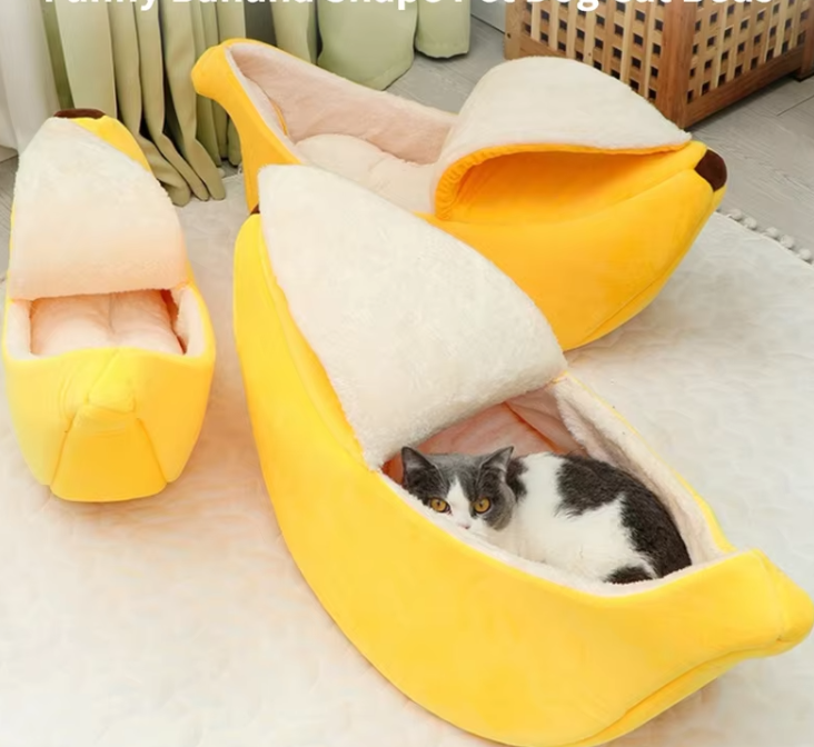 Nid D' Ange en Forme de Banane pour Chiens et Chats - Lit D' Hiver Confortable pour Animaux Domestiques