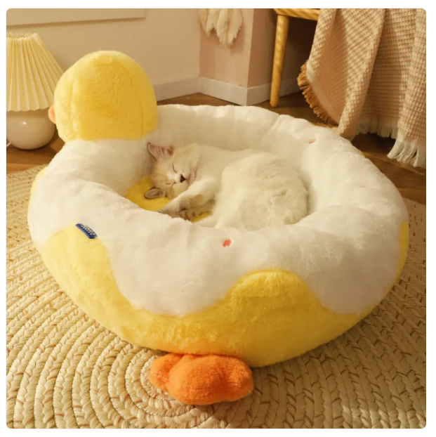 Lit Douillet en Forme de Canard pour Chats - Lit Moelleux pour Animaux de Compagnie pour la Détente et le Confort
