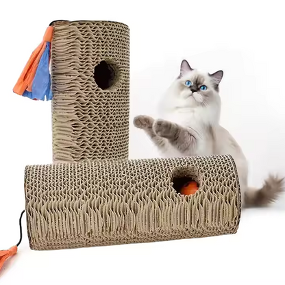 Rouleau à Gratter pour Chats en Carton - Jouet à Gratter avec Franges Multicolores et Trou