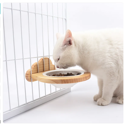 Ecuelle Suspendue pour Chats - Support Mural avec Cadre en Bois au Design Nuageux