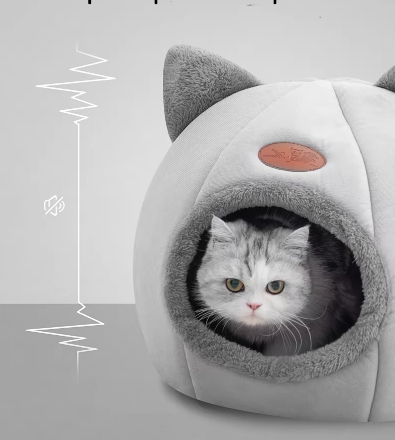 Lit Douillet en Forme de Chat pour Animaux de Compagnie - Douce Maison pour Chats Chauffante avec Coussin Amovible