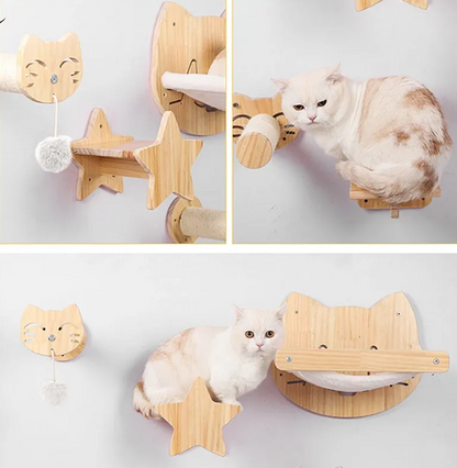 Planche à Gratter Murale pour Chats en Bois dans un Design de Tête de Chat - Lieu de Repos Confortable et Jouet