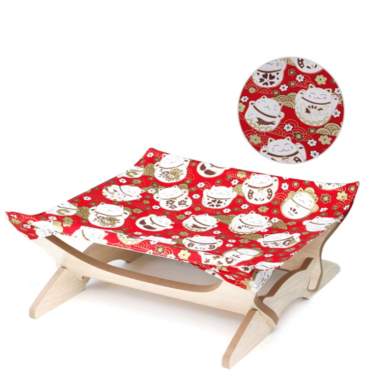Liege pour Chat Coloré en Bois Recouvert de Tissu - Lieu de Repos Confortable pour les Chats
