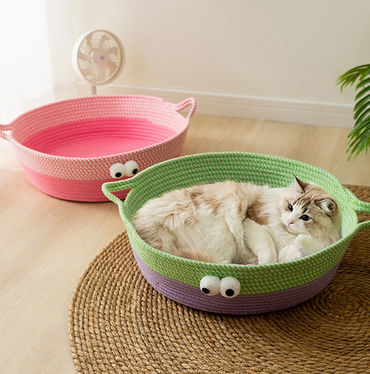 Joli Lit Pour Chat En Corde De Coton Tissée À La Main, Conçu En Forme D'animal