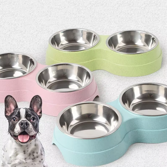 Set D' Assiettes Double pour Chiens avec Base Antidérapante