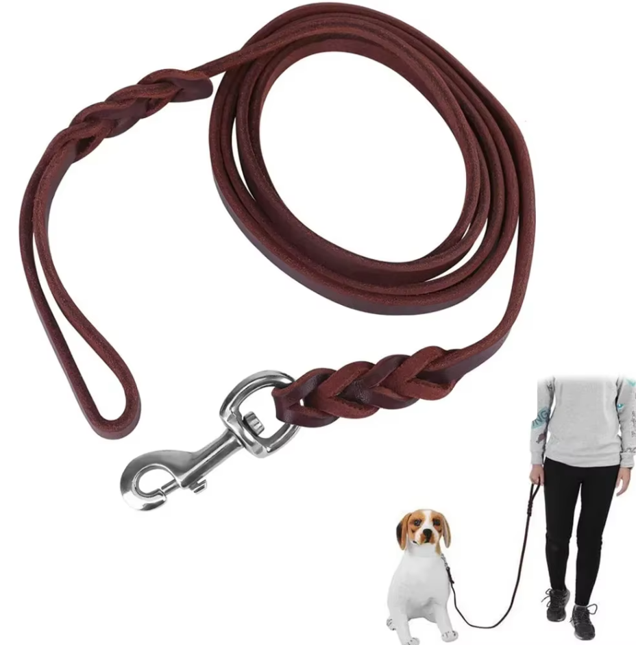 Laisse En Cuir Pour Chien Avec Mousqueton Doré - Accessoire Pour Chien Robuste Et Élégant