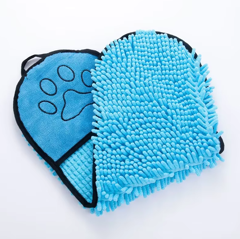Serviette pour Animaux en Microfibre avec Gant - Super Absorbant Doux pour Chiens Chats