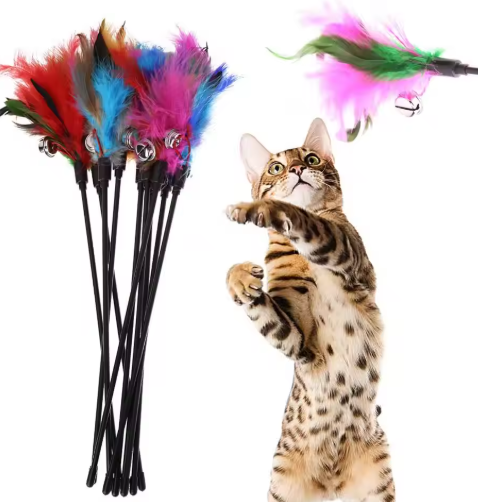 Jouet Pour Chat Avec Plumes Colorées (Lot De 5)