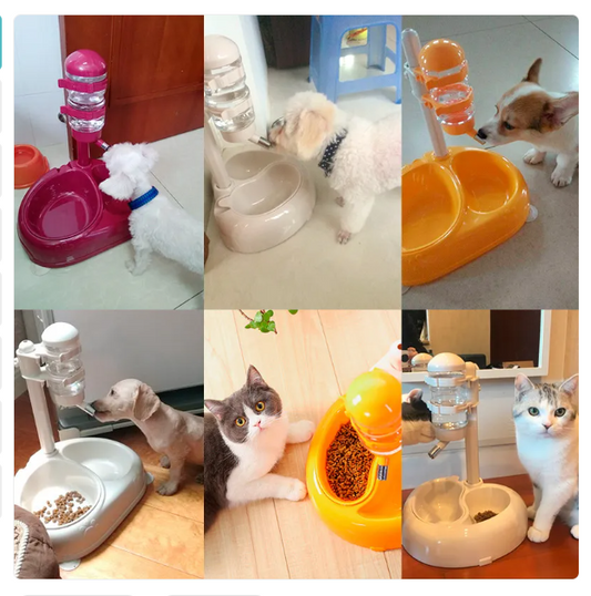 Distributeur Automatique D' Eau et de Nourriture pour Animaux Domestiques avec Double Réservoir - en Plusieurs Couleurs