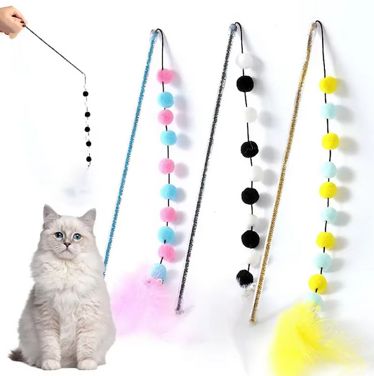 Canne à Pêche Interactive pour Chats avec Plumes à Pompon - un Jeu Amusant pour les Chats Curieux