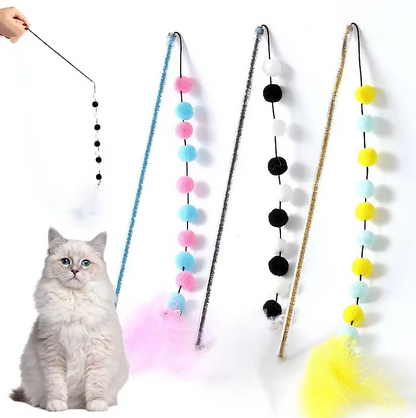 Canne à Pêche Interactive pour Chats avec Plumes à Pompon - un Jeu Amusant pour les Chats Curieux