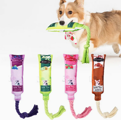 Jouets pour Chiens Confiture de Fruits - Jouet Squeaky avec Corde à Mâcher et à Tirer