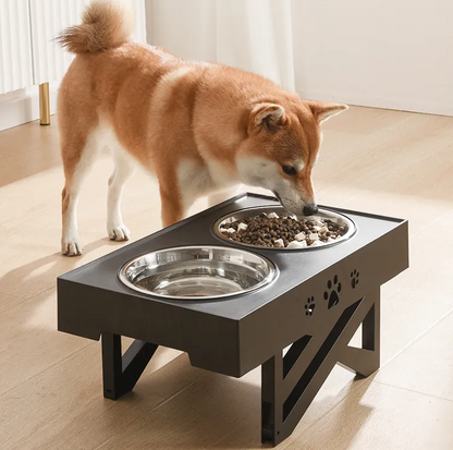 Porte-écuelle Surélevé pour Chiens avec Deux Bols en Acier Inoxydable