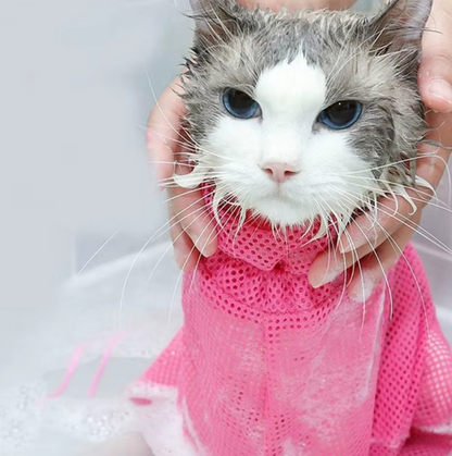 Sac de Toilettage pour Chats avec Tissu en Maille pour un Bain et un Soin des Griffes en Toute Sécurité