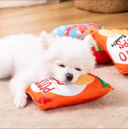 Jouet pour Chien Sac de Chips - Peluche Douce avec Couineur & Effet de Crépitement